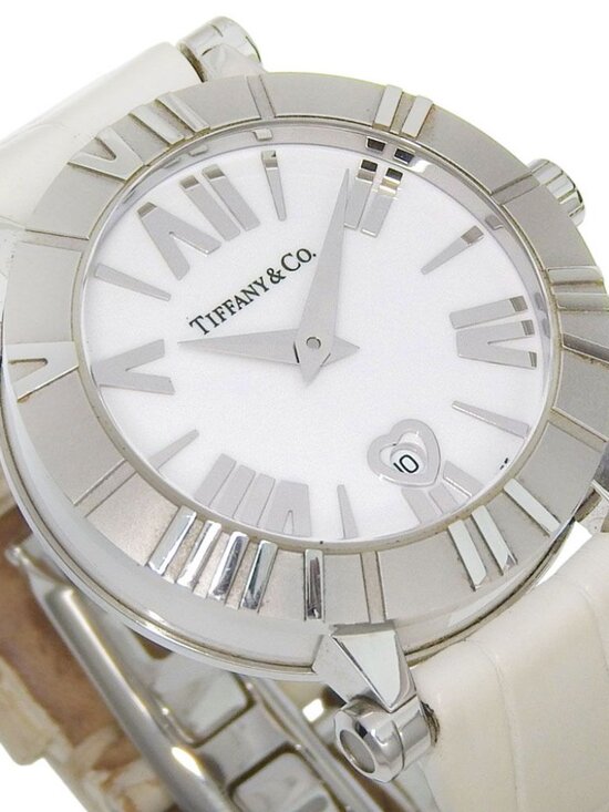 Tiffany & Co Atlas Stainless Steel Leather Silver Kuo Analog Display White Dial main image 2
